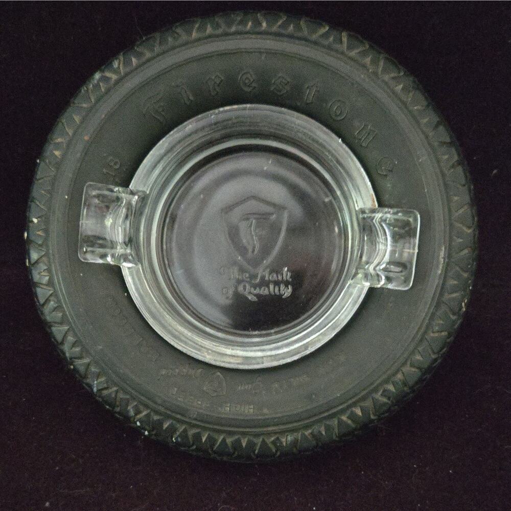 Vintage Firestone Tire Ashtray Clear Glass Mark of Quality Advertising Promo - Picture 2 of 5